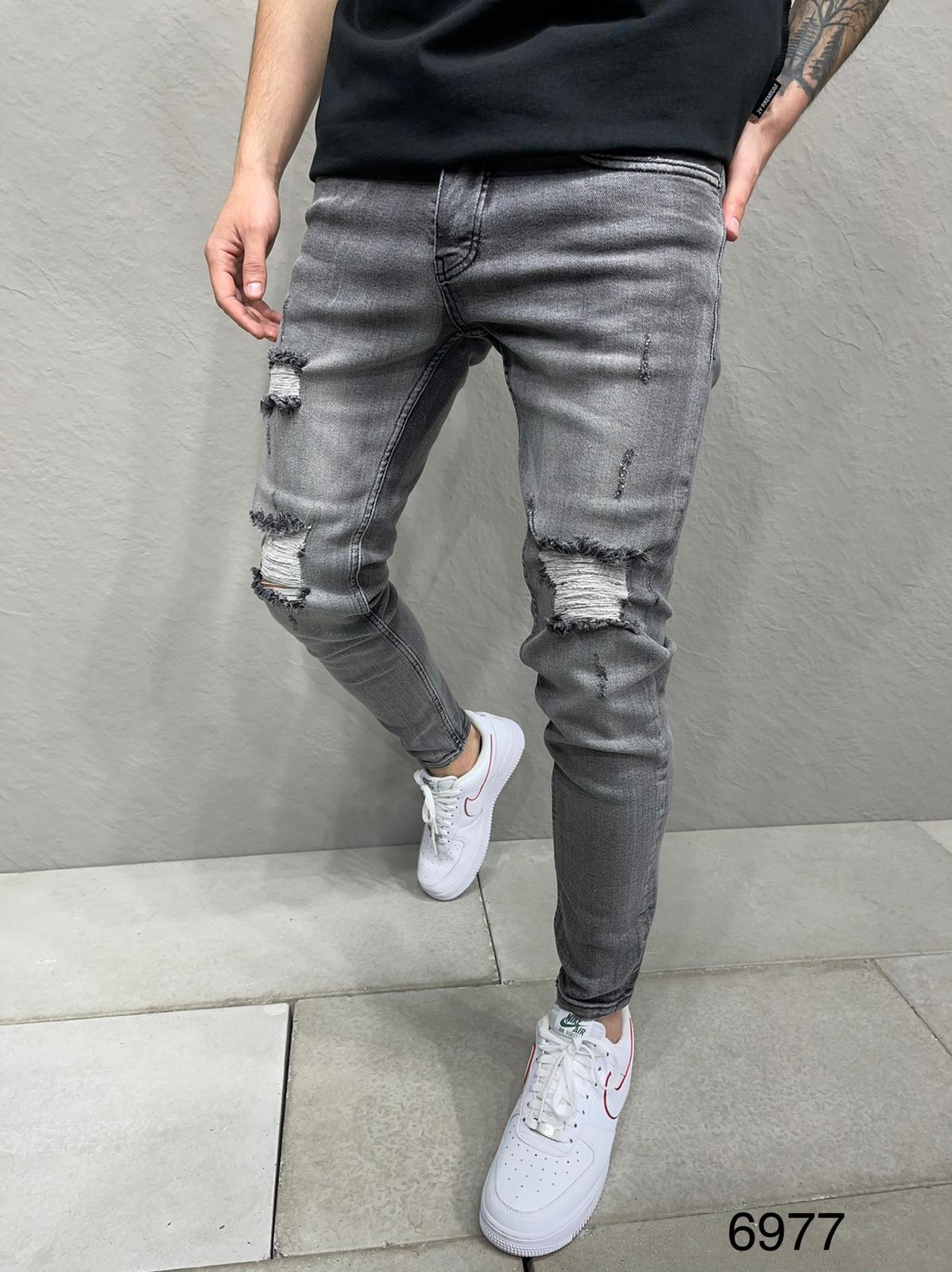 JEANS GREY Déchiré B6977