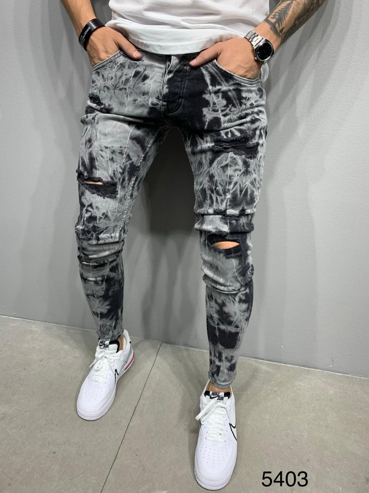 JEANS GRIS NOIRE Délavé B5403