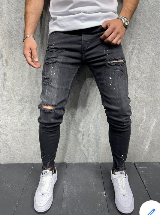 JEANS NOIRE Déchiré B6222
