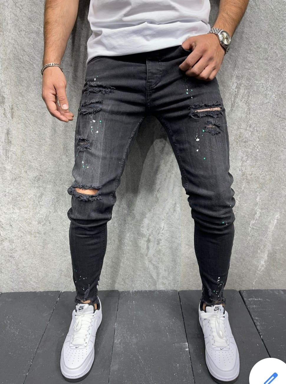 JEANS NOIRE Déchiré B6222