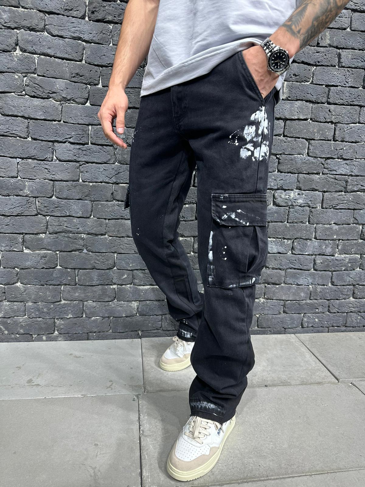 JEANS CARGO BLACK OVER B8798
