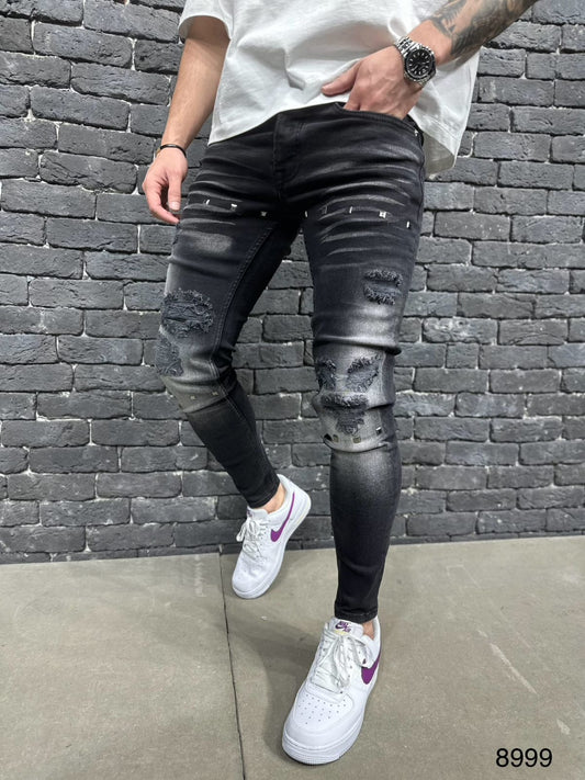 JEANS SLIM BLACK Déchiré B8999